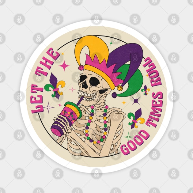 Let The Good Times Roll Mardi Gras Skeleton Jester Magnet by DenverSlade